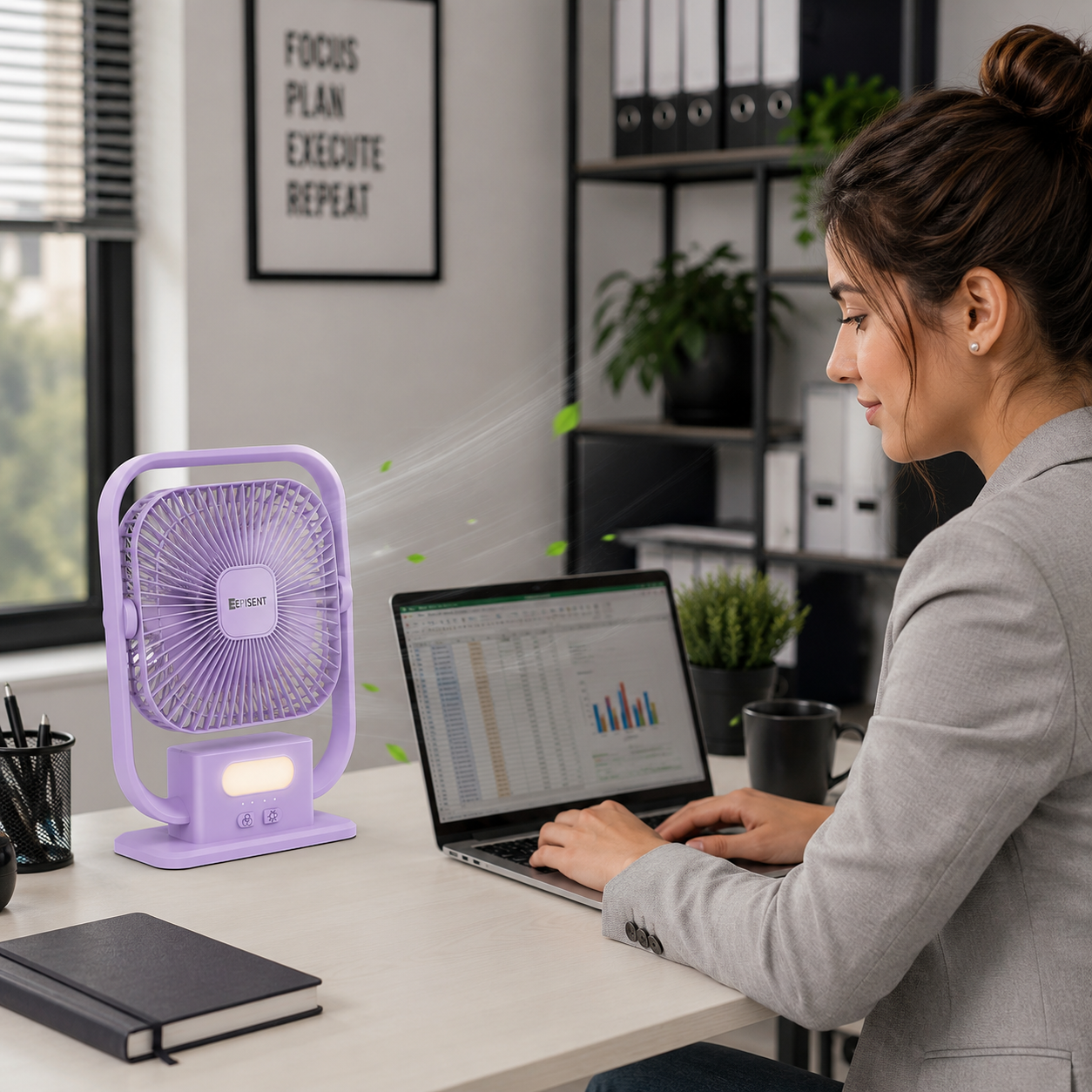 EEPISENT Small Desk Fan with LED Night Light Rechargeable Portable USB Fan Multi Speed Adjustable Tilt Head Carry Handle Home Office Bedroom Purple 6 EEPISENT Small Desk Fan with LED Night Light Rechargeable Portable USB Fan Multi Speed Adjustable Tilt Head Carry Handle Home Office Bedroom Purple - Image 6