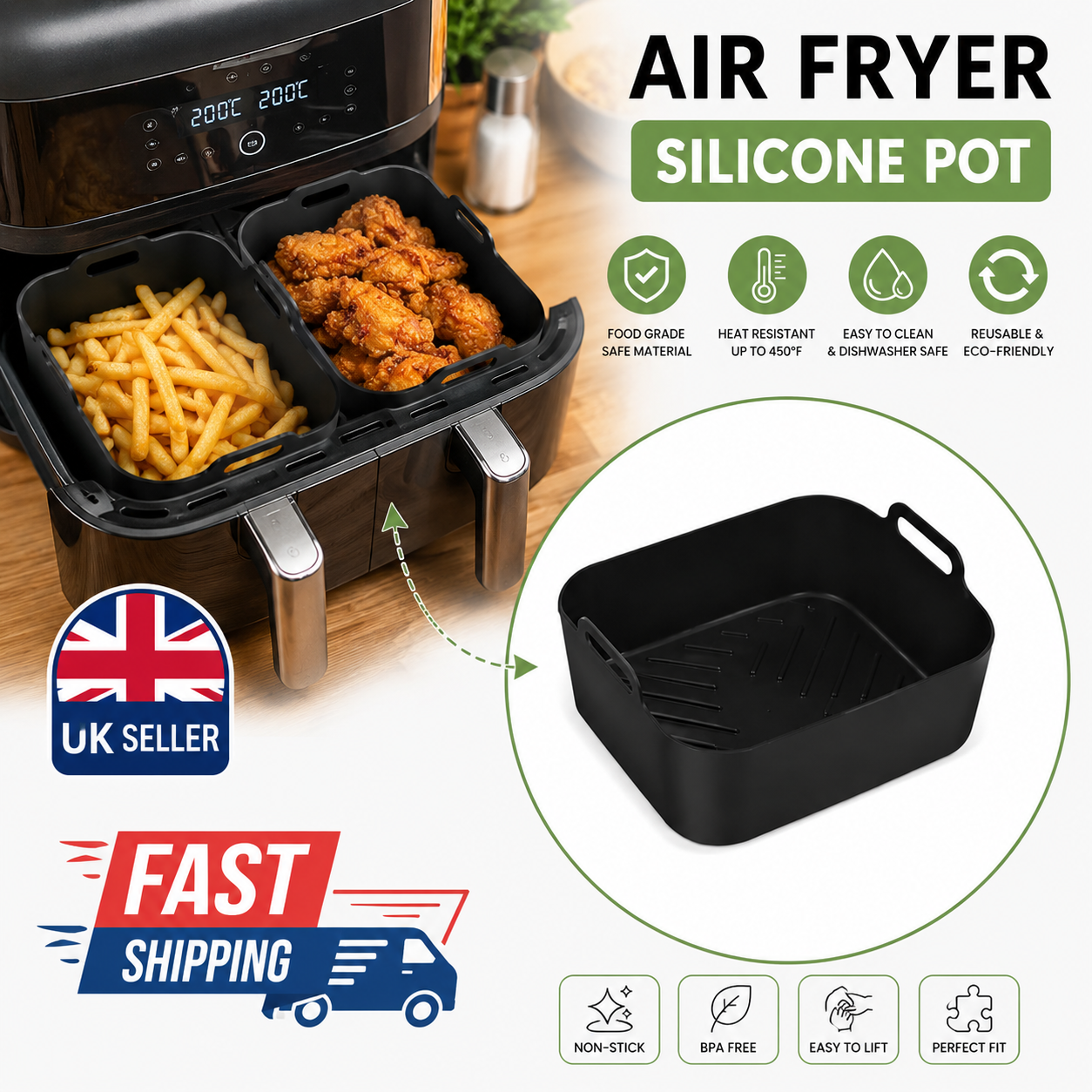 Reusable Silicone Air Fryer Pot – Non-Stick Food Grade Air Fryer Basket Liner, BPA-Free & Dishwasher Safe 1 Reusable Silicone Air Fryer Pot – Non-Stick Food Grade Air Fryer Basket Liner, BPA-Free & Dishwasher Safe