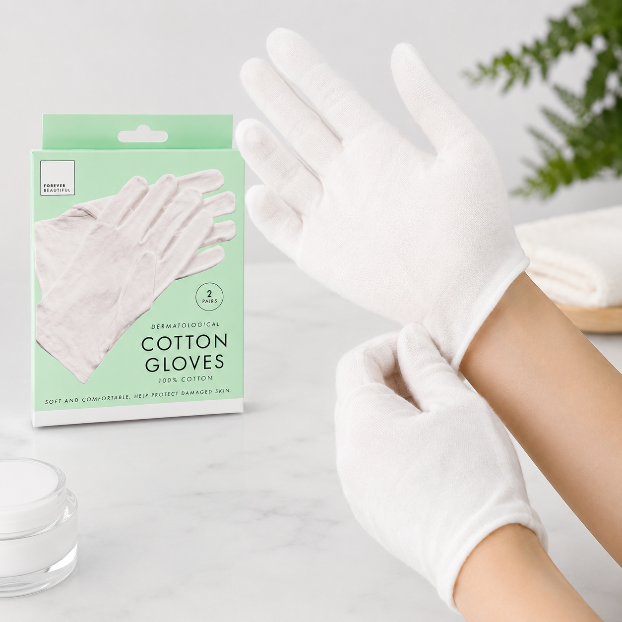 Forever Beautiful 100% Cotton Moisturizing Gloves (2 Pairs) – Soft Overnight Hand Care Gloves 2 Forever Beautiful 100% Cotton Moisturizing Gloves (2 Pairs) – Soft Overnight Hand Care Gloves - Image 2