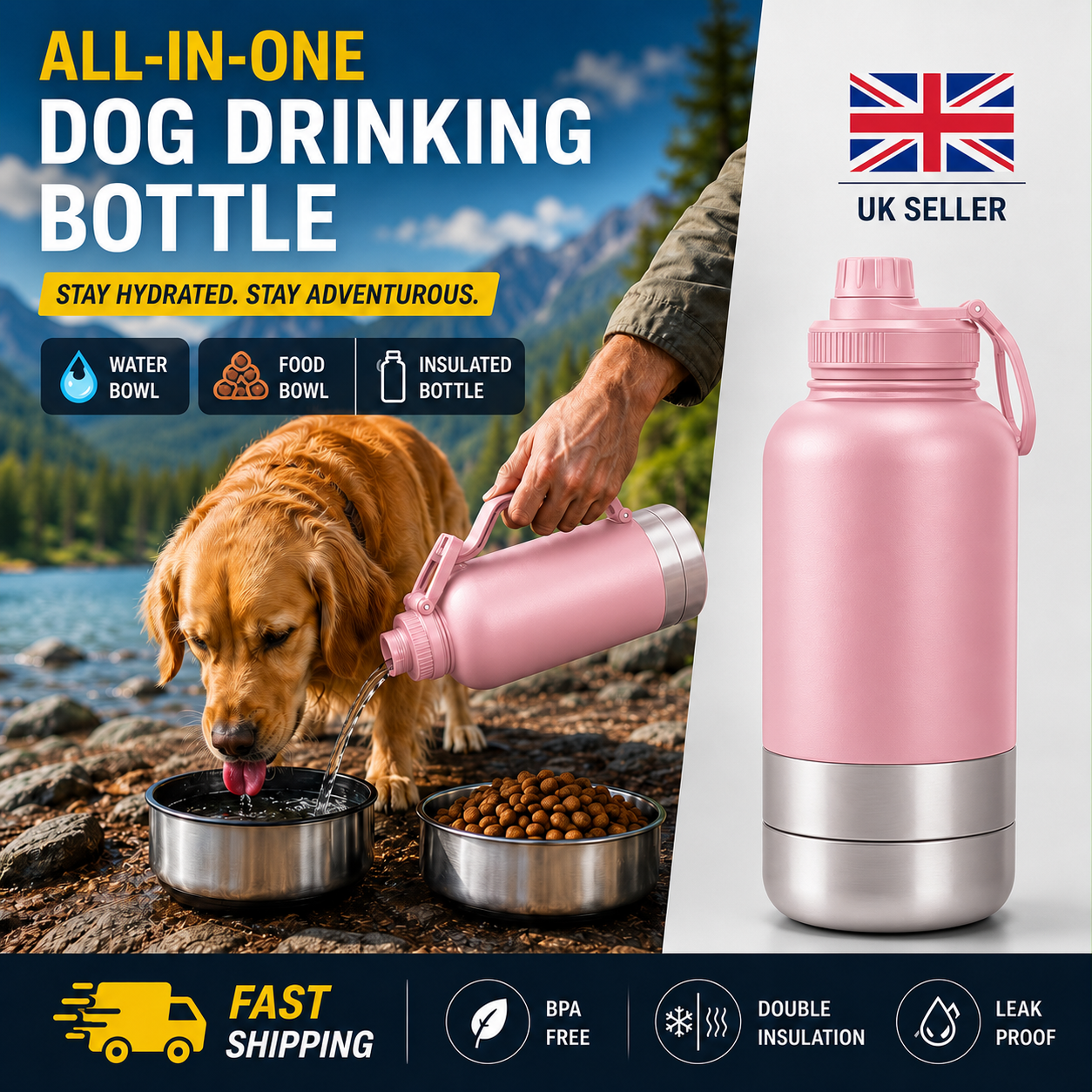 3-in-1 Insulated Dog Water Bottle | Portable Pet Water & Food Travel Bottle 1 3-in-1 Insulated Dog Water Bottle | Portable Pet Water & Food Travel Bottle