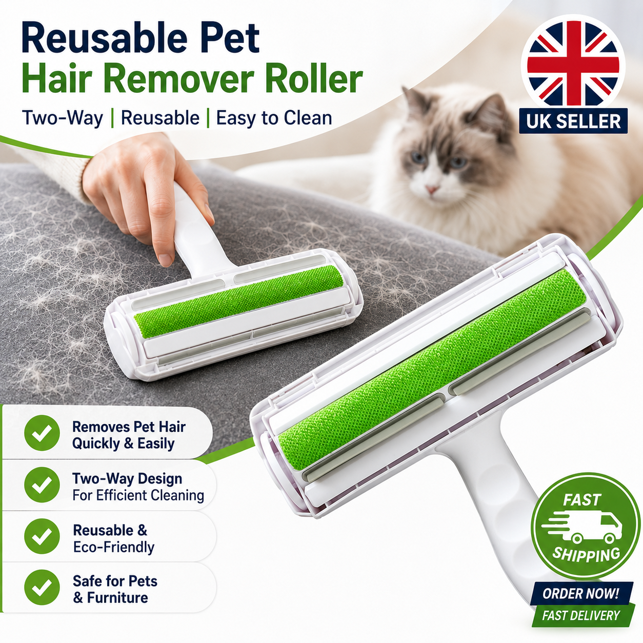 Reusable Two-Way Pet Hair Remover Roller | Double-Sided Lint & Fur Cleaning Roller 1 Reusable Two-Way Pet Hair Remover Roller | Double-Sided Lint & Fur Cleaning Roller