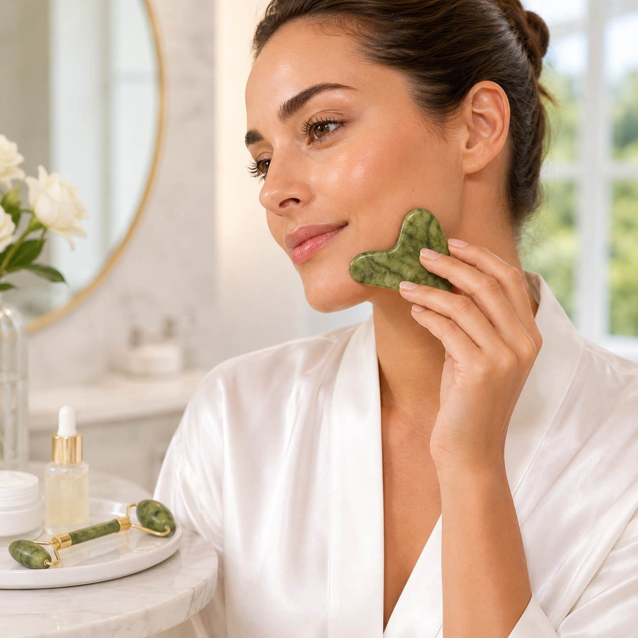 Natural Jade Roller & Gua Sha Set – Facial Massage Tools for Skin Care, Face Lifting & Depuffing 2 Natural Jade Roller & Gua Sha Set – Facial Massage Tools for Skin Care, Face Lifting & Depuffing - Image 2