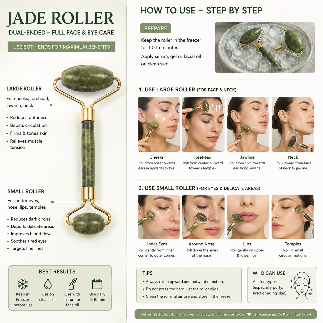 Natural Jade Roller & Gua Sha Set – Facial Massage Tools for Skin Care, Face Lifting & Depuffing 11 Natural Jade Roller & Gua Sha Set – Facial Massage Tools for Skin Care, Face Lifting & Depuffing - Image 11