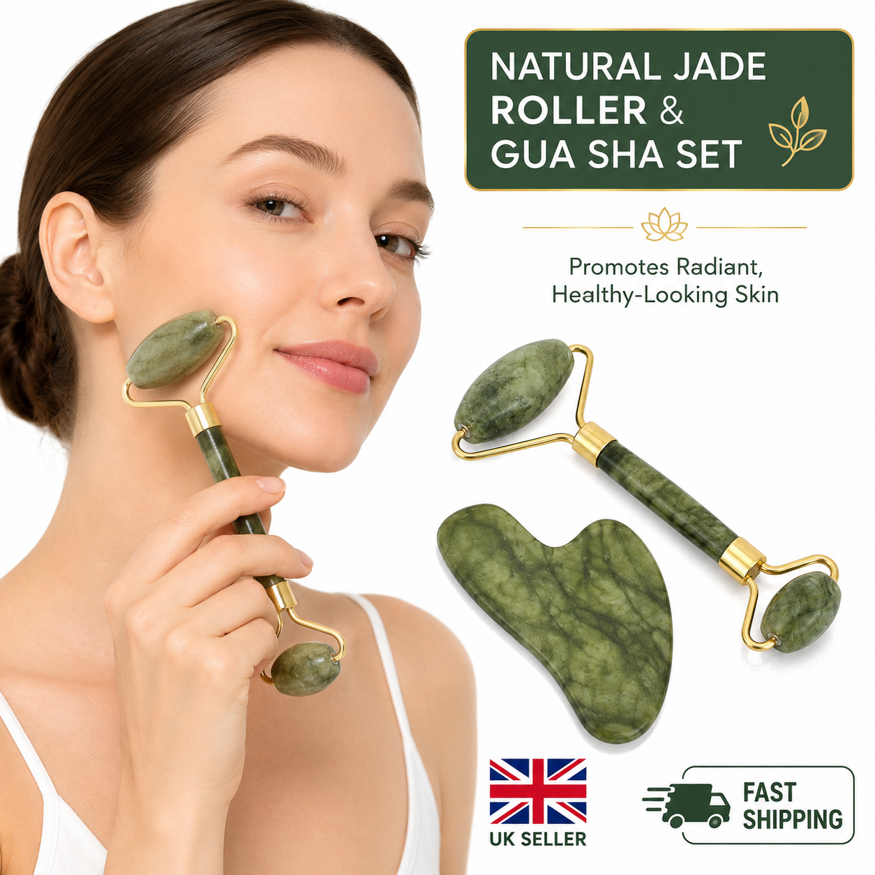 Natural Jade Roller & Gua Sha Set – Facial Massage Tools for Skin Care, Face Lifting & Depuffing 1 Natural Jade Roller & Gua Sha Set – Facial Massage Tools for Skin Care, Face Lifting & Depuffing