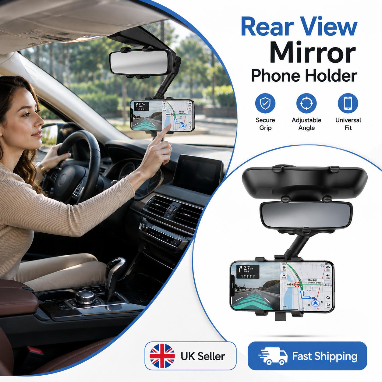 Universal Car Rear View Mirror Phone Holder – 360° Adjustable Smartphone Mount 1 Universal Car Rear View Mirror Phone Holder – 360° Adjustable Smartphone Mount