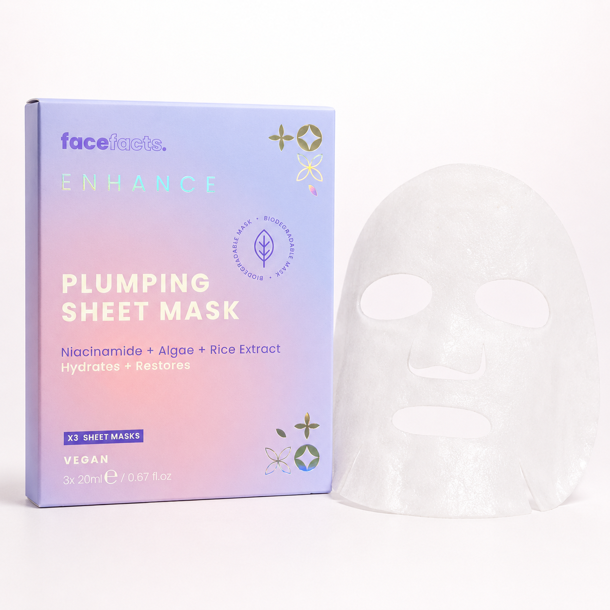 Face Facts Enhance Plumping Sheet Mask (3-Pack) – Hydrating Niacinamide & Rice Extract Face Masks 3 Face Facts Enhance Plumping Sheet Mask (3-Pack) – Hydrating Niacinamide & Rice Extract Face Masks - Image 3