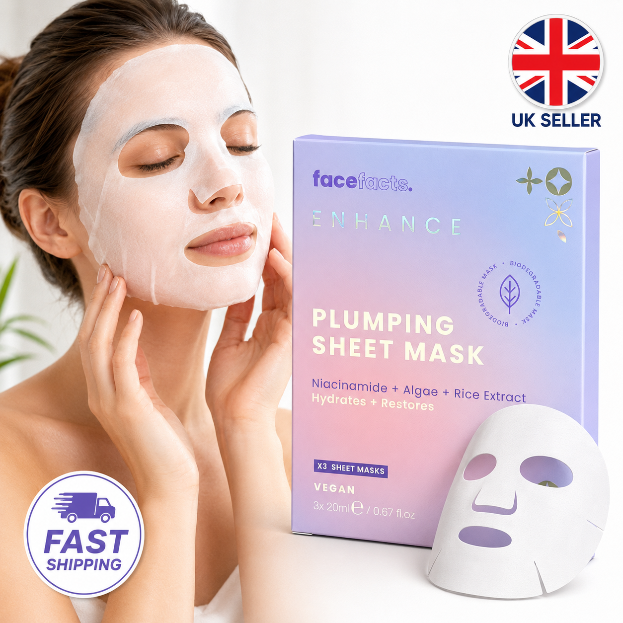 Face Facts Enhance Plumping Sheet Mask (3-Pack) – Hydrating Niacinamide & Rice Extract Face Masks 1 Face Facts Enhance Plumping Sheet Mask (3-Pack) – Hydrating Niacinamide & Rice Extract Face Masks