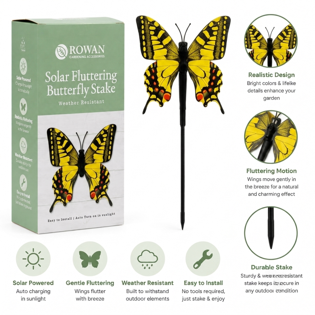 Rowan Solar Fluttering Butterfly Garden Stake – Weather-Resistant Outdoor Garden Decoration 4 Rowan Solar Fluttering Butterfly Garden Stake – Weather-Resistant Outdoor Garden Decoration - Image 4