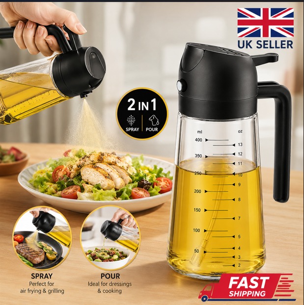 2-in-1 Glass Oil Sprayer & Pourer – Refillable Olive Oil Dispenser Bottle for Cooking, Air Frying, BBQ & Salads 1 2-in-1 Glass Oil Sprayer & Pourer – Refillable Olive Oil Dispenser Bottle for Cooking, Air Frying, BBQ & Salads