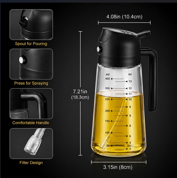 2-in-1 Glass Oil Sprayer & Pourer – Refillable Olive Oil Dispenser Bottle for Cooking, Air Frying, BBQ & Salads 8 2-in-1 Glass Oil Sprayer & Pourer – Refillable Olive Oil Dispenser Bottle for Cooking, Air Frying, BBQ & Salads