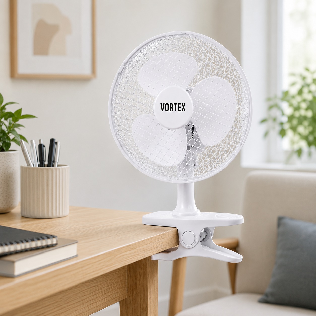 VORTEX 6 Inch Clip Fan Portable Mini Desk Fan 2 Speed Settings Silent Operation Mesh Safety Grill Premium Grip Clamp for Desk Bed Office Home White 4 VORTEX 6 Inch Clip Fan Portable Mini Desk Fan 2 Speed Settings Silent Operation Mesh Safety Grill Premium Grip Clamp for Desk Bed Office Home White - Image 4
