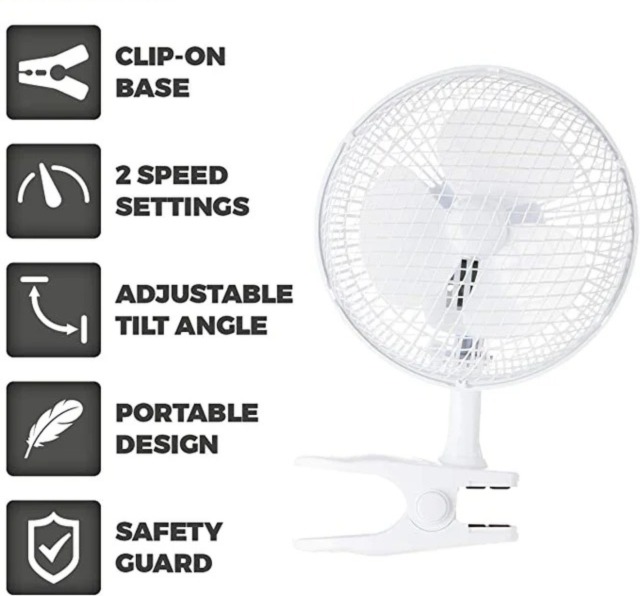 VORTEX 6 Inch Clip Fan Portable Mini Desk Fan 2 Speed Settings Silent Operation Mesh Safety Grill Premium Grip Clamp for Desk Bed Office Home White 7 VORTEX 6 Inch Clip Fan Portable Mini Desk Fan 2 Speed Settings Silent Operation Mesh Safety Grill Premium Grip Clamp for Desk Bed Office Home White - Image 7