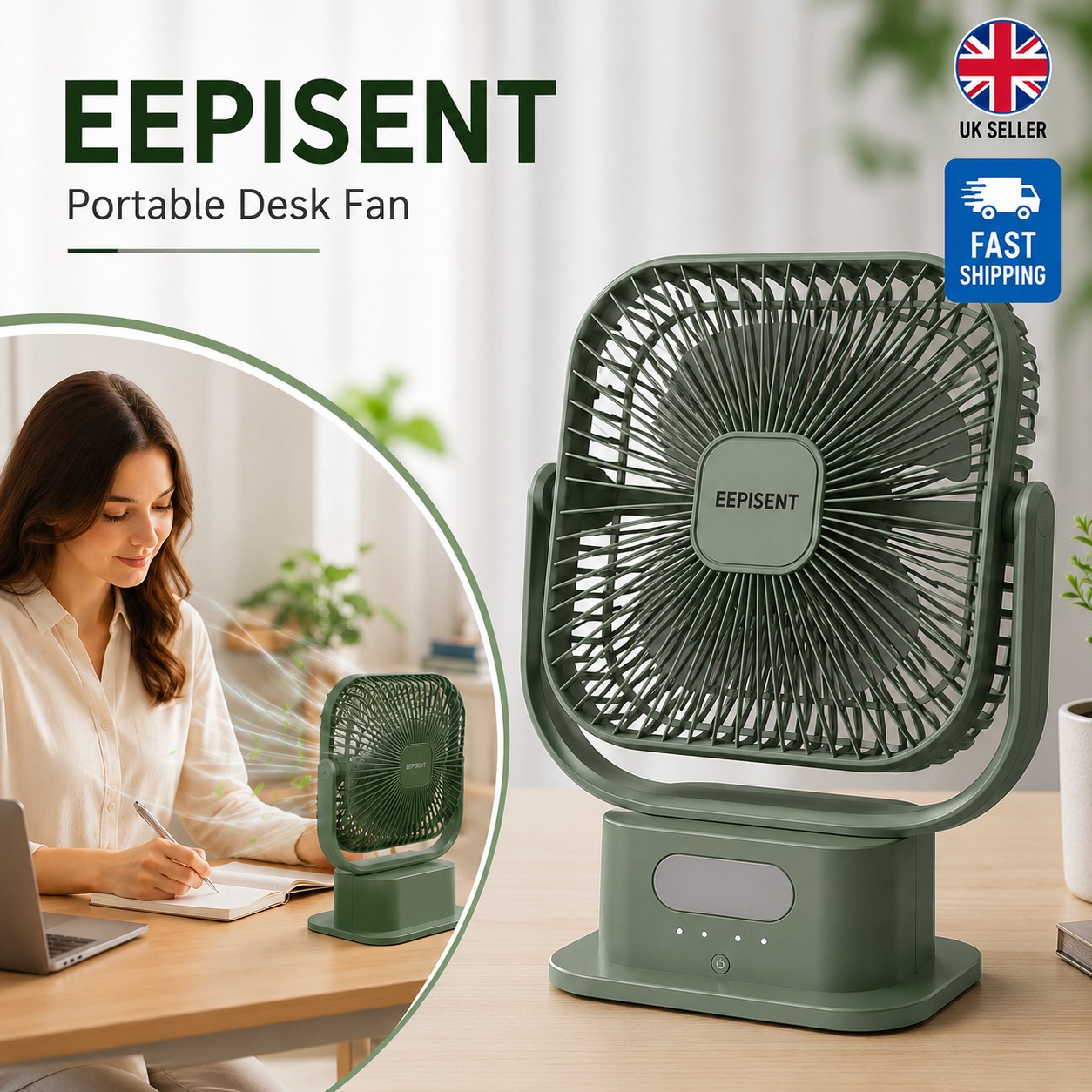 EEPISENT Portable Desk Fan Rechargeable Oscillating LED Display Quiet UK 1 EEPISENT Portable Desk Fan Rechargeable Oscillating LED Display Quiet UK