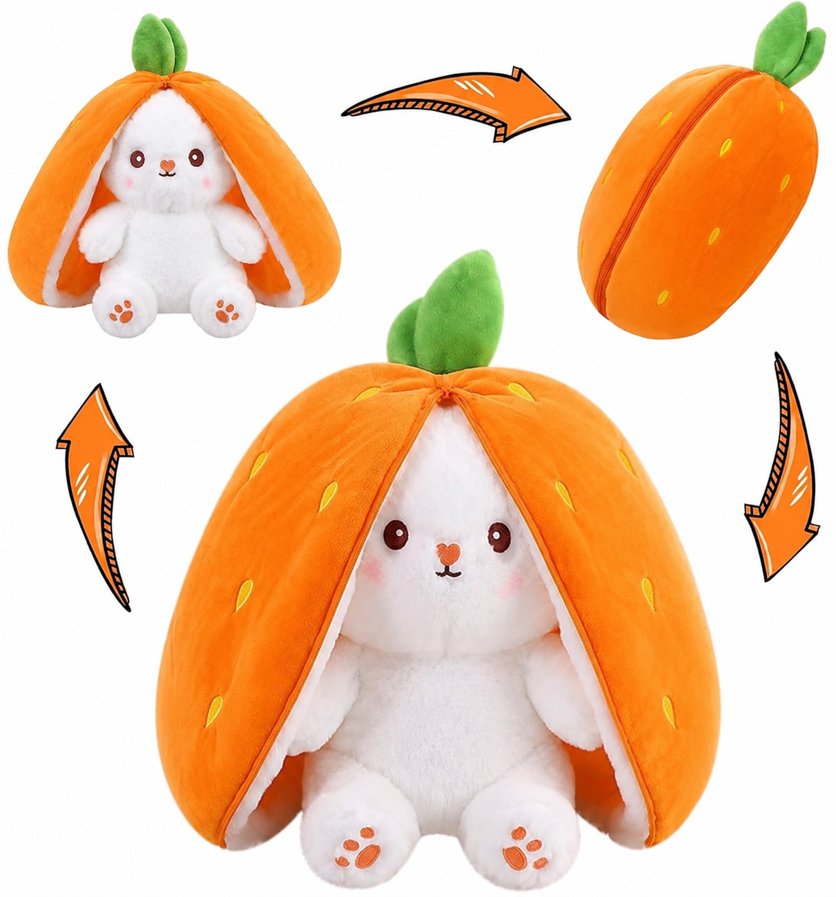 Pack of 2 Unzip Bunny Plush Toys Orange & Pink 2 Pack of 2 Unzip Bunny Plush Toys Orange & Pink - Image 2