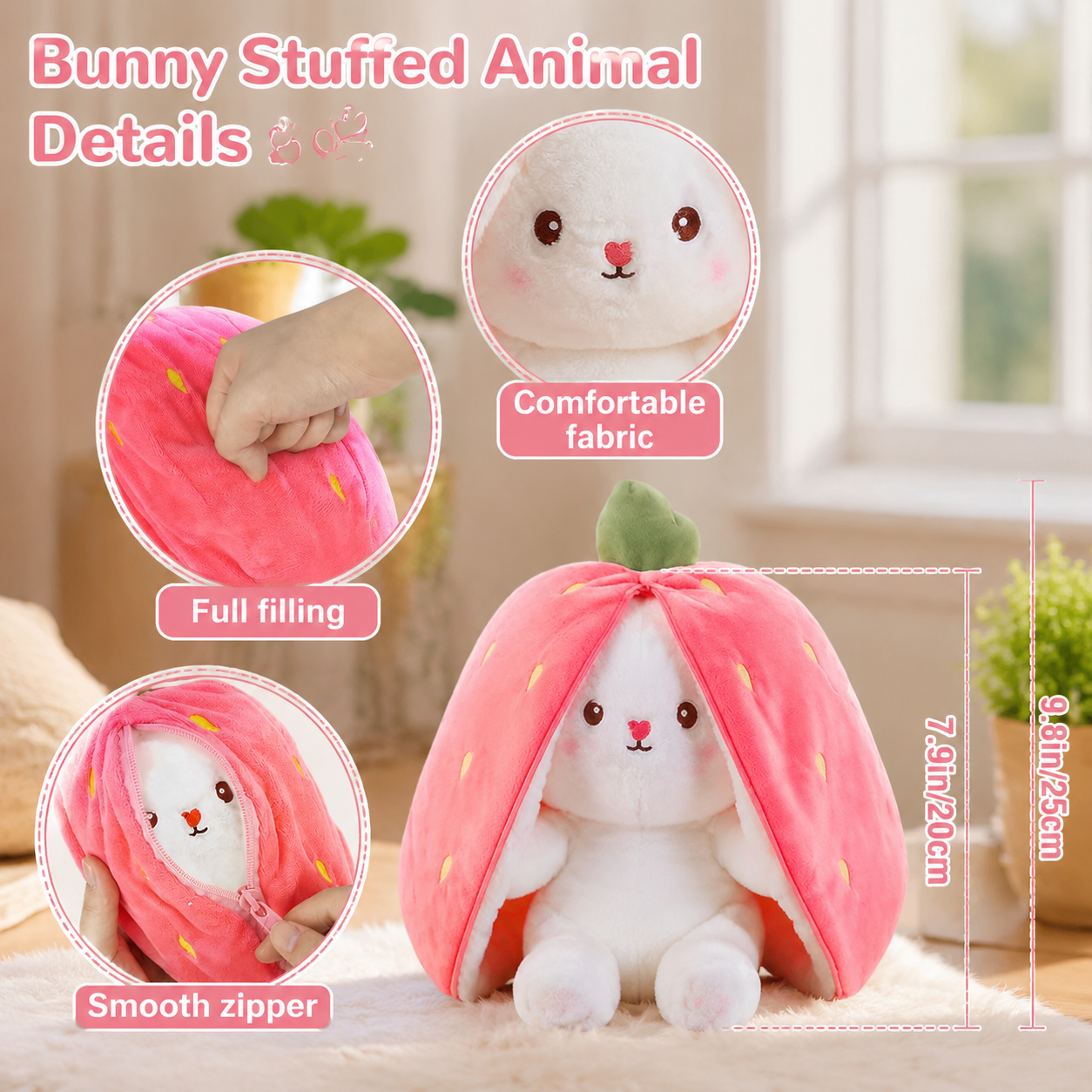 Pack of 2 Unzip Bunny Plush Toys Orange & Pink 6 Pack of 2 Unzip Bunny Plush Toys Orange & Pink - Image 6