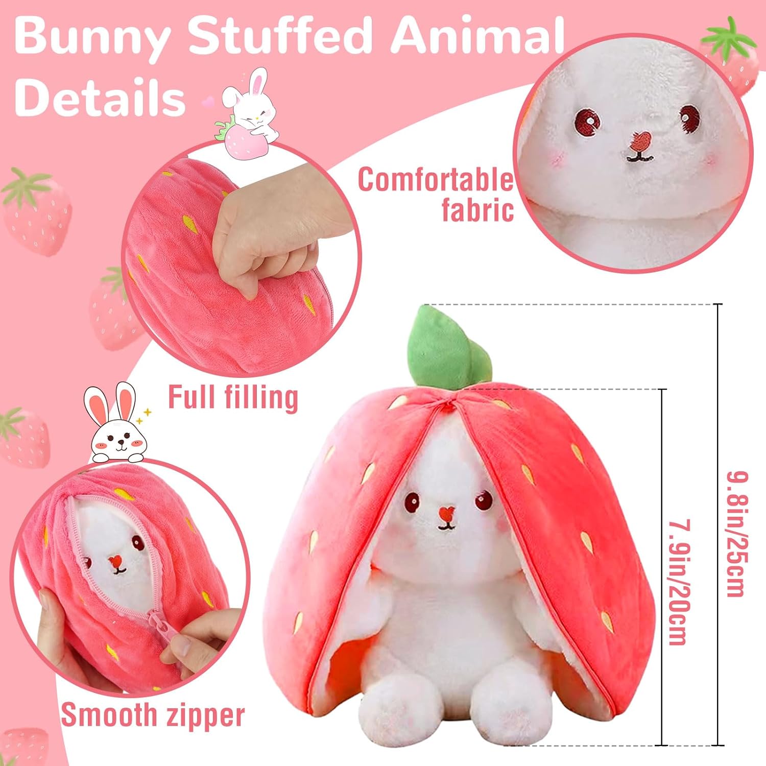 Pack of 2 Unzip Bunny Plush Toys Orange & Pink 8 Pack of 2 Unzip Bunny Plush Toys Orange & Pink - Image 8