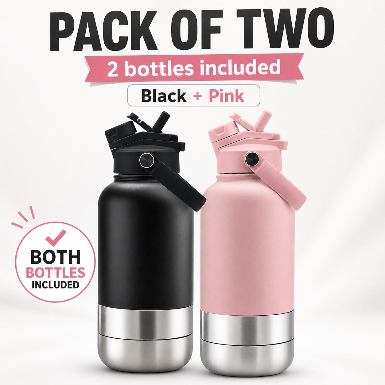 2 Pack Pet Travel Water Bottles Portable Dog Drinking Bottle Black & Pink 1 2 Pack Pet Travel Water Bottles Portable Dog Drinking Bottle Black & Pink
