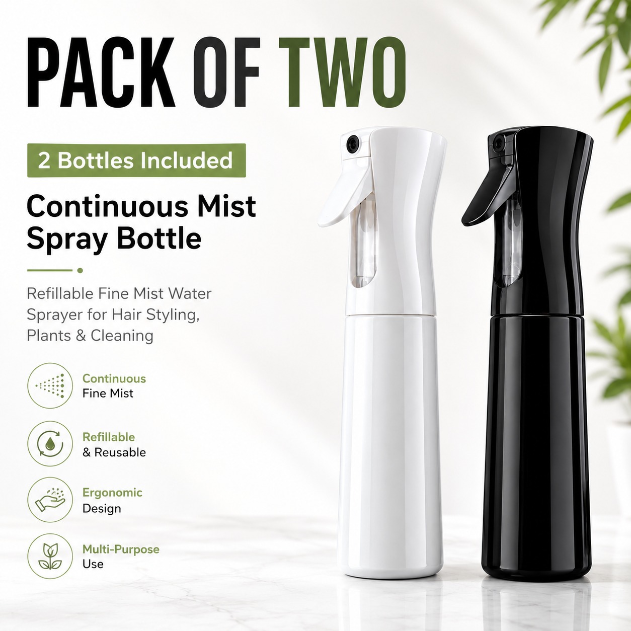 Pack of 2 Continuous Mist Spray Bottles White & Black 1 Pack of 2 Continuous Mist Spray Bottles White & Black