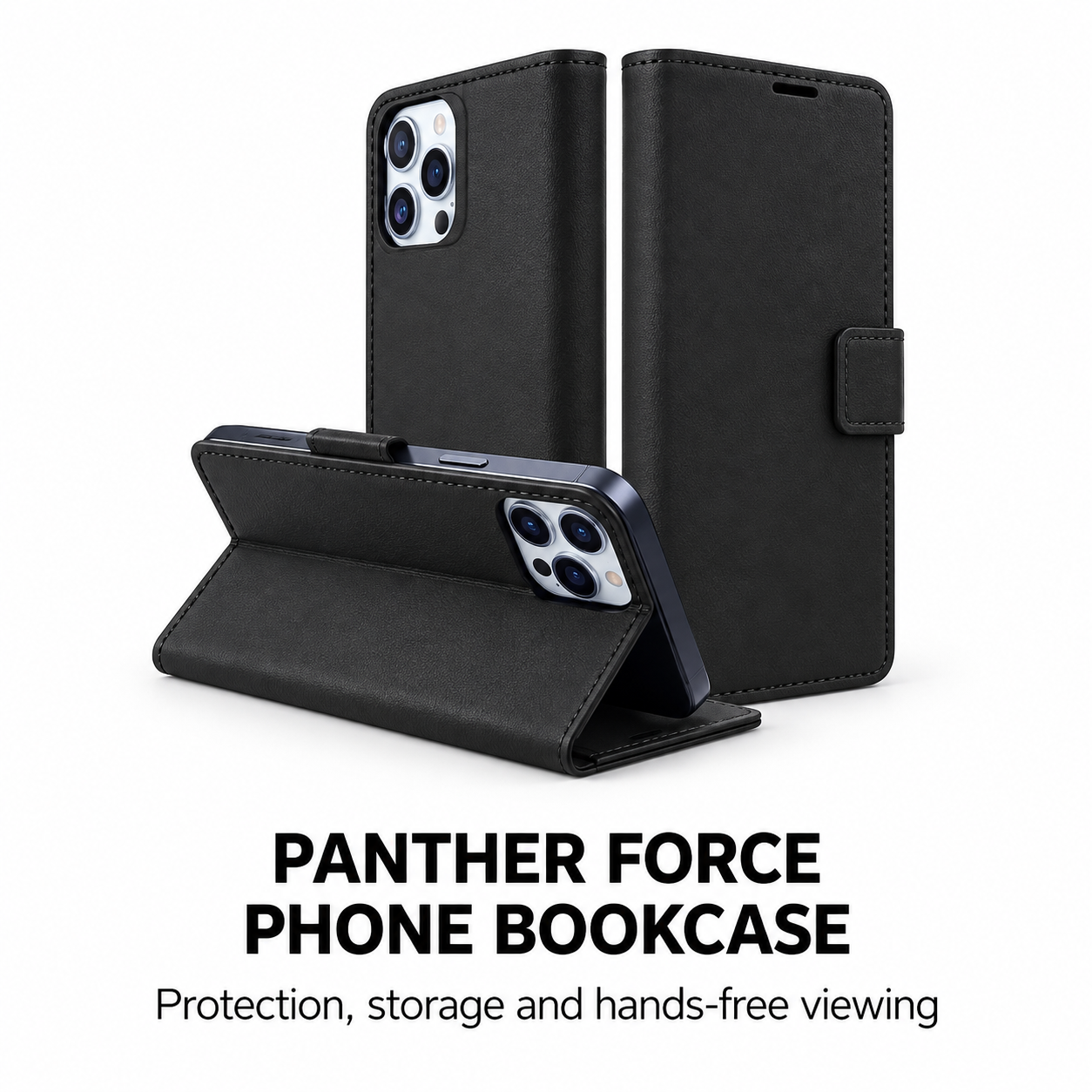 Panther Force Phone Book Case Wallet Cover Stand Folio Flip Leather Case Black 1 Panther Force Phone Book Case Wallet Cover Stand Folio Flip Leather Case Black