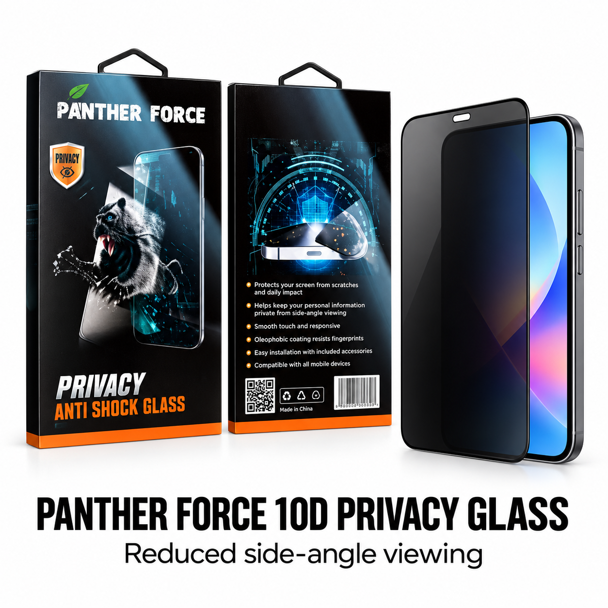 Panther Force 10D Privacy Tempered Glass Screen Protector Anti Shock Full Cover 1 Panther Force 10D Privacy Tempered Glass Screen Protector Anti Shock Full Cover