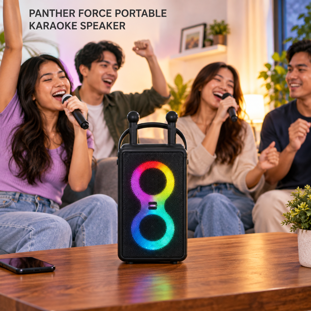 Panther Force Portable Karaoke Speaker Party Machine with 2 Microphones & Dynamic RGB Lights 2 Panther Force Portable Karaoke Speaker Party Machine with 2 Microphones & Dynamic RGB Lights - Image 2