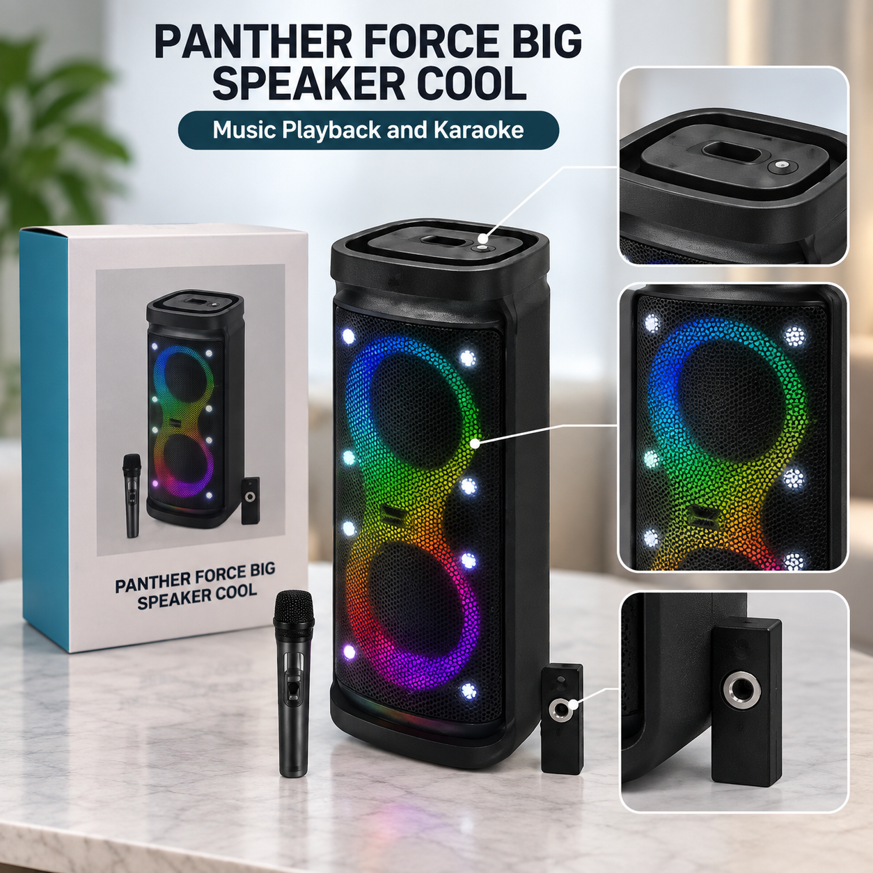Panther Force Big Speaker Cool Party System with RGB Lights & Top Control Panel 3 Panther Force Big Speaker Cool Party System with RGB Lights & Top Control Panel - Image 3
