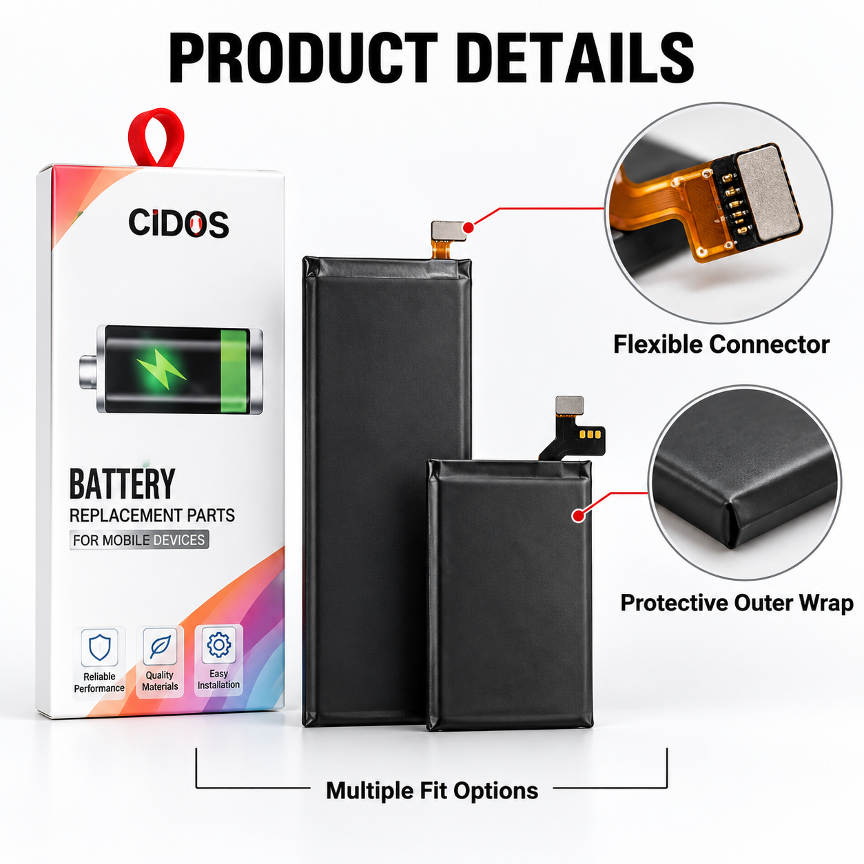 CIDOS Replacement Phone Battery Li-Ion Power Cell Flexible Connector Repair Part 4 CIDOS Replacement Phone Battery Li-Ion Power Cell Flexible Connector Repair Part - Image 4