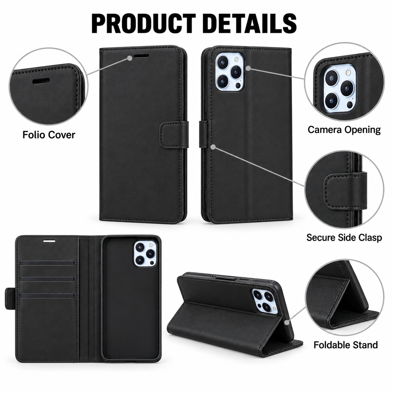 Panther Force Phone Book Case Wallet Cover Stand Folio Flip Leather Case Black 4 Panther Force Phone Book Case Wallet Cover Stand Folio Flip Leather Case Black - Image 4