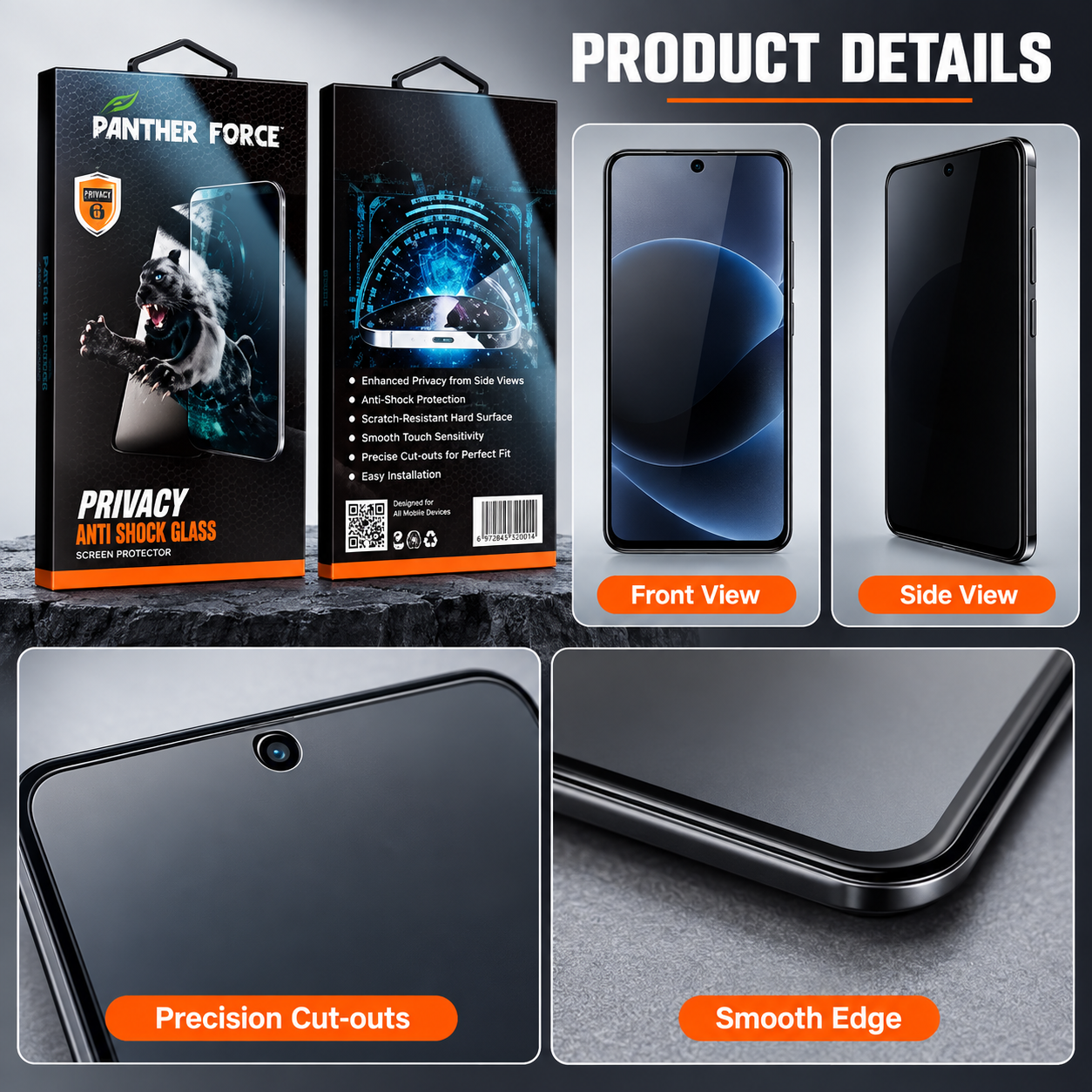 Panther Force 10D Privacy Tempered Glass Screen Protector Anti Shock Full Cover 4 Panther Force 10D Privacy Tempered Glass Screen Protector Anti Shock Full Cover - Image 4