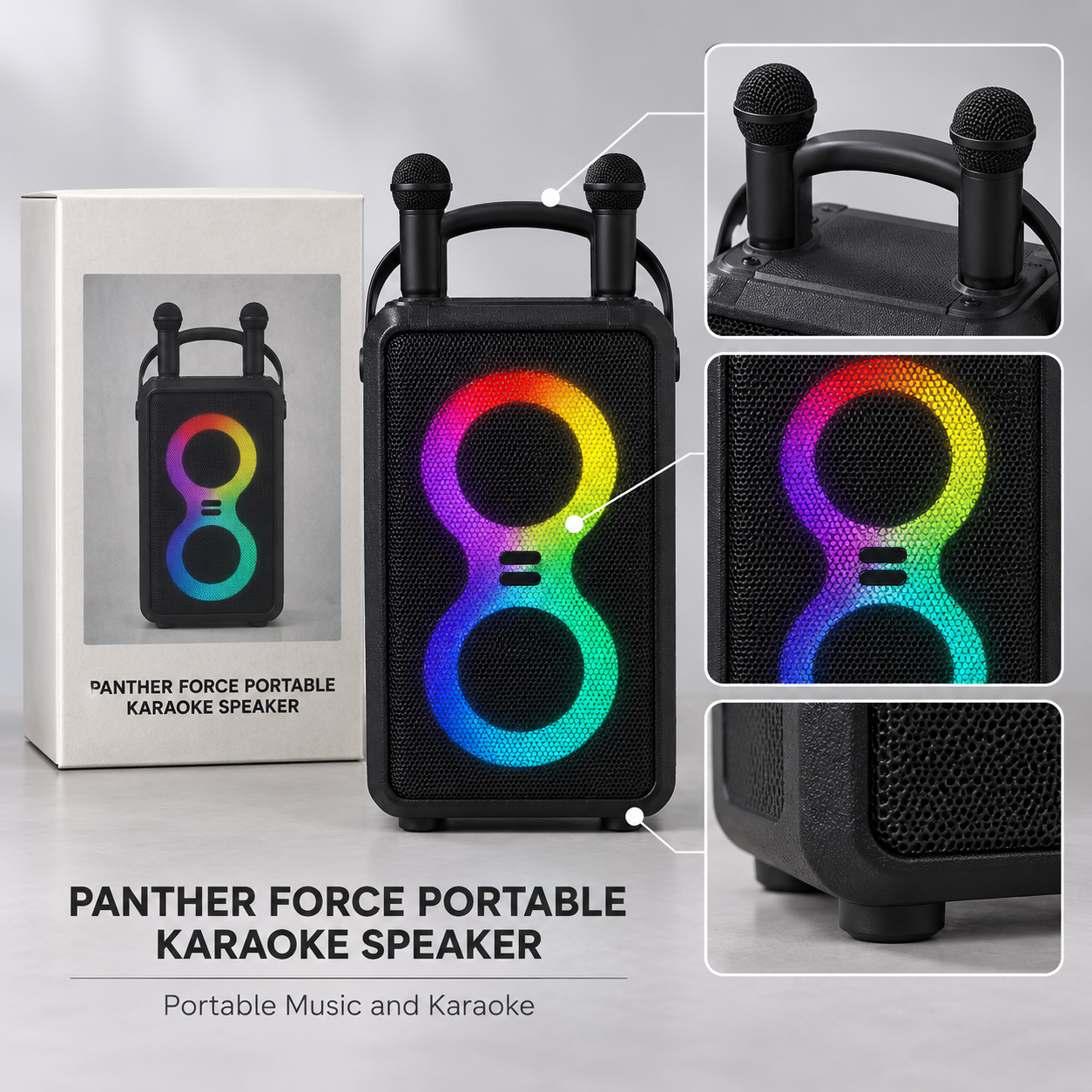 Panther Force Portable Karaoke Speaker Party Machine with 2 Microphones & Dynamic RGB Lights 3 Panther Force Portable Karaoke Speaker Party Machine with 2 Microphones & Dynamic RGB Lights - Image 3