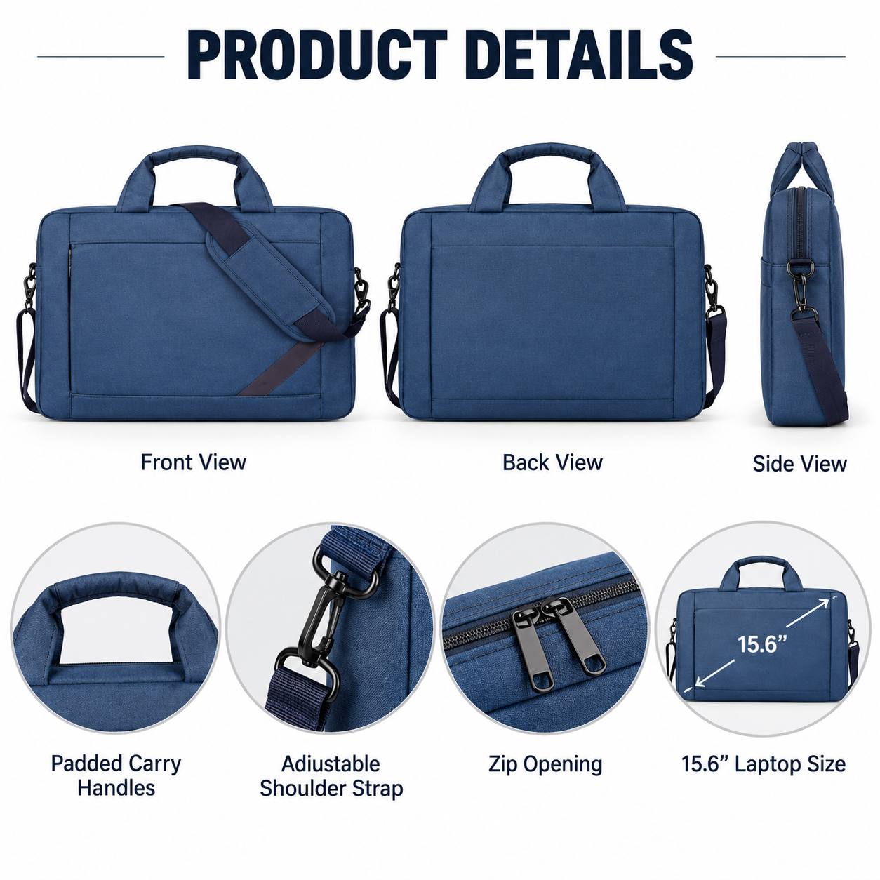 Panther Force 15.6 Inch Laptop Bag Blue Padded Shoulder Strap Carry Case 4 Panther Force 15.6 Inch Laptop Bag Blue Padded Shoulder Strap Carry Case - Image 4