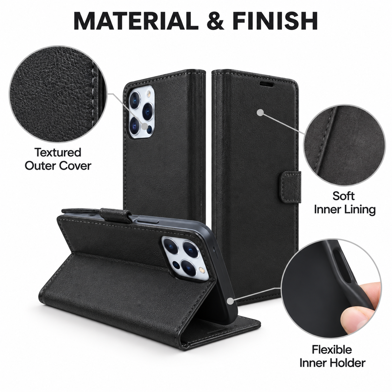 Panther Force Phone Book Case Wallet Cover Stand Folio Flip Leather Case Black 3 Panther Force Phone Book Case Wallet Cover Stand Folio Flip Leather Case Black - Image 3
