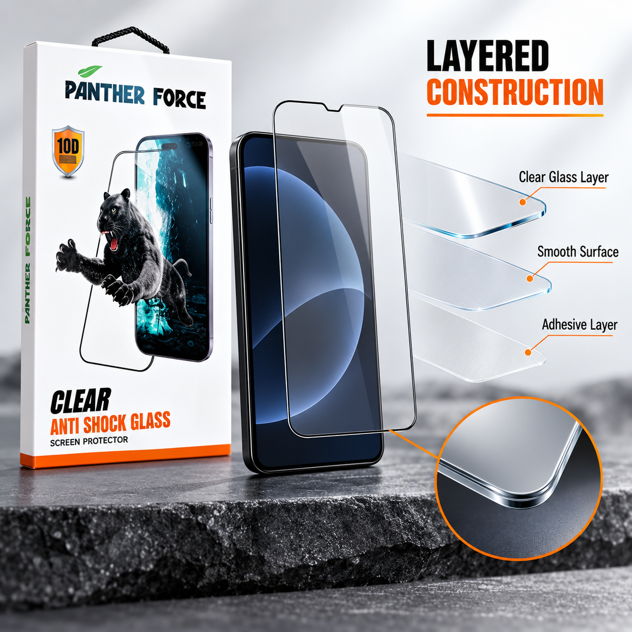 Panther Force 10D Anti Shock Tempered Glass Screen Protector Clear Guard 3 Panther Force 10D Anti Shock Tempered Glass Screen Protector Clear Guard - Image 3