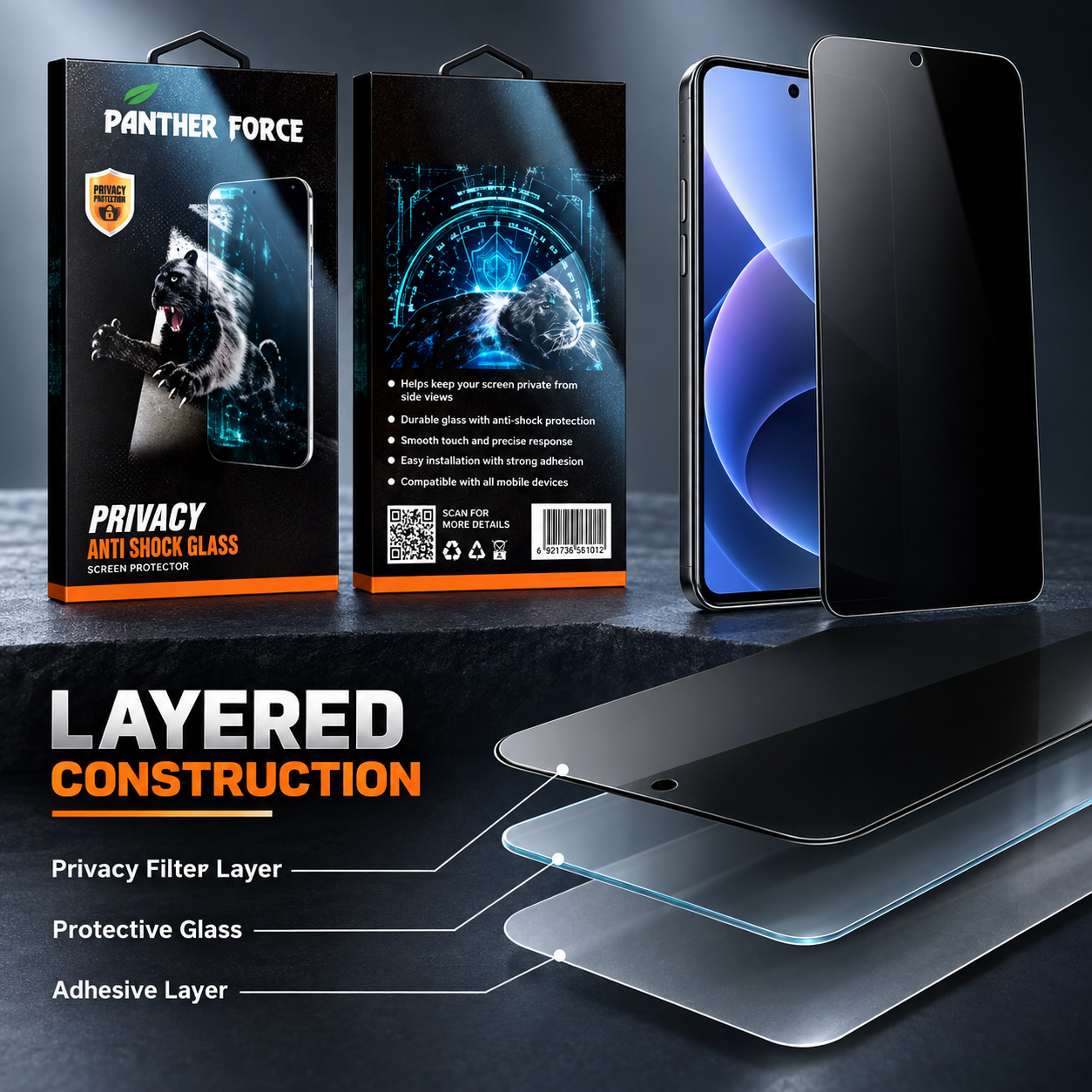 Panther Force 10D Privacy Tempered Glass Screen Protector Anti Shock Full Cover 3 Panther Force 10D Privacy Tempered Glass Screen Protector Anti Shock Full Cover - Image 3