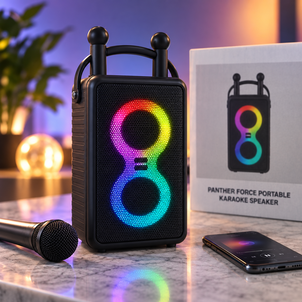 Panther Force Portable Karaoke Speaker Party Machine with 2 Microphones & Dynamic RGB Lights 5 Panther Force Portable Karaoke Speaker Party Machine with 2 Microphones & Dynamic RGB Lights - Image 5