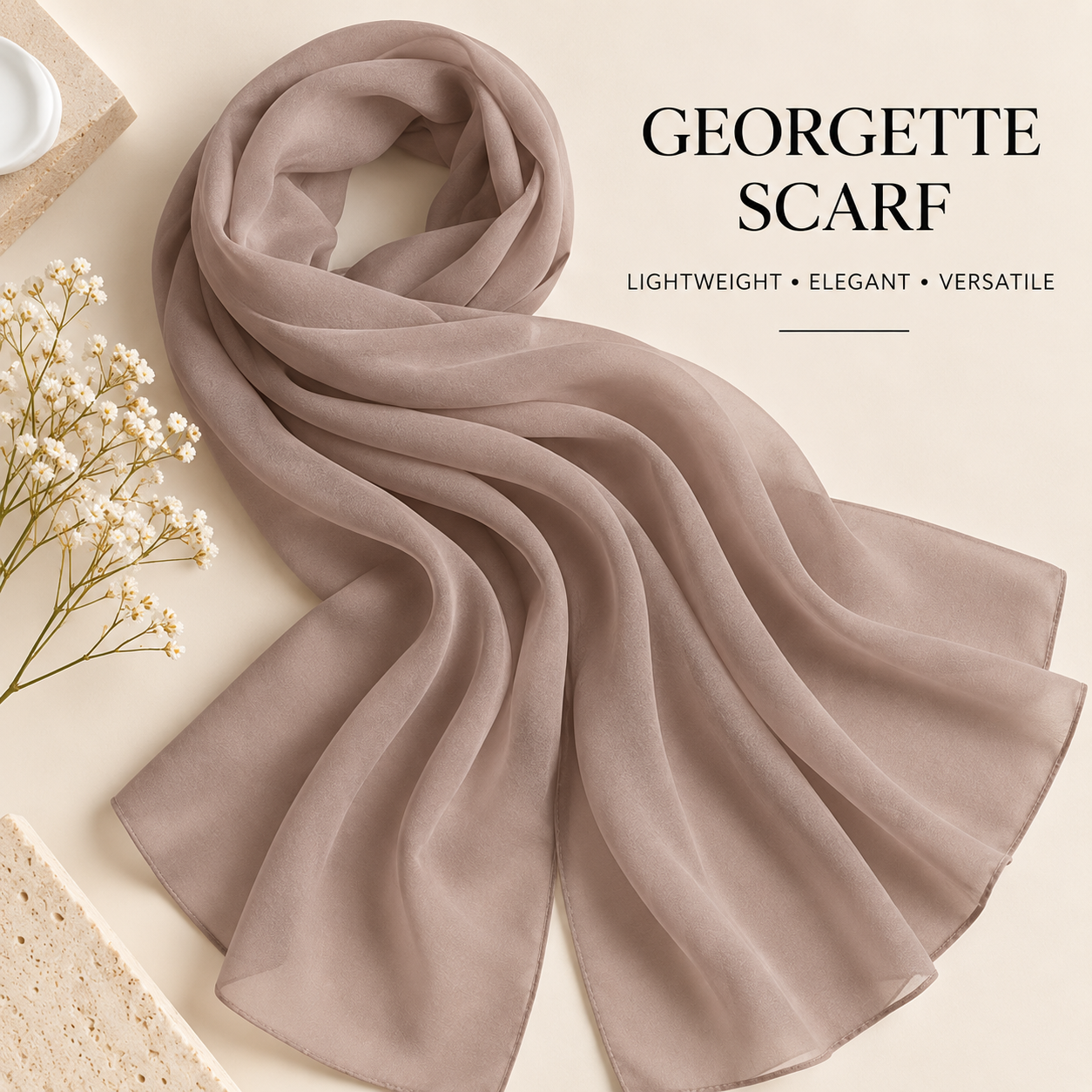 Warm Taupe Ivory Georgette Scarf Soft Hijab Lightweight Nude Shawl Wrap 1 Warm Taupe Ivory Georgette Scarf Soft Hijab Lightweight Nude Shawl Wrap