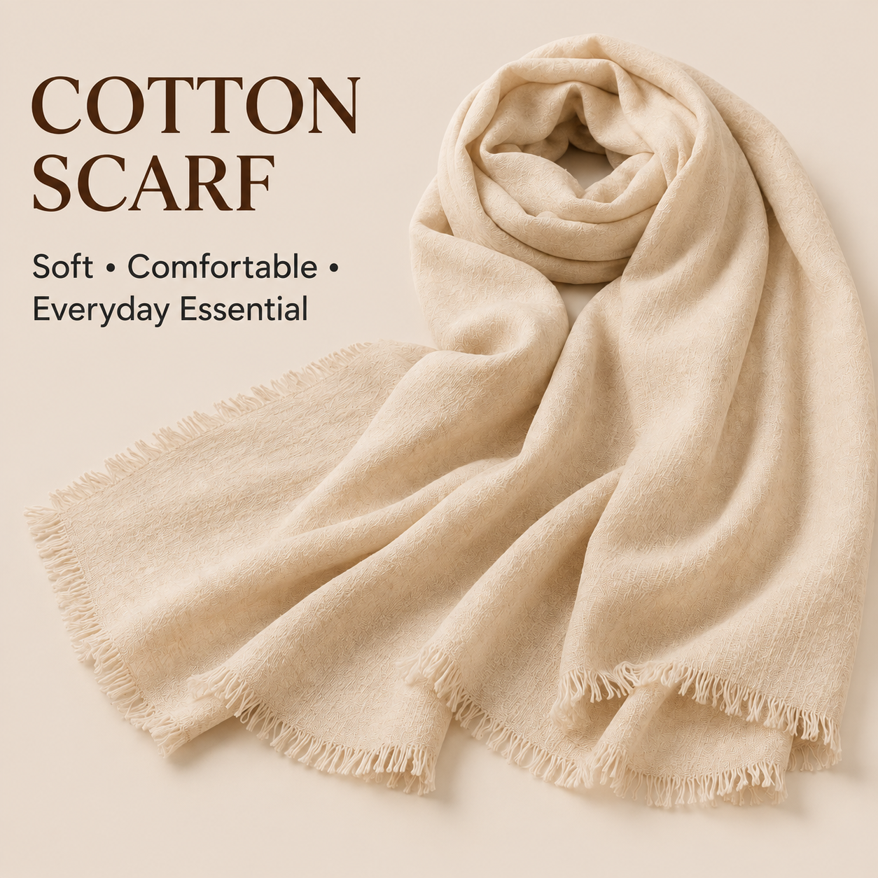 Warm Cream Cotton Scarf – Soft, Comfortable Everyday Essential 1 Warm Cream Cotton Scarf – Soft, Comfortable Everyday Essential