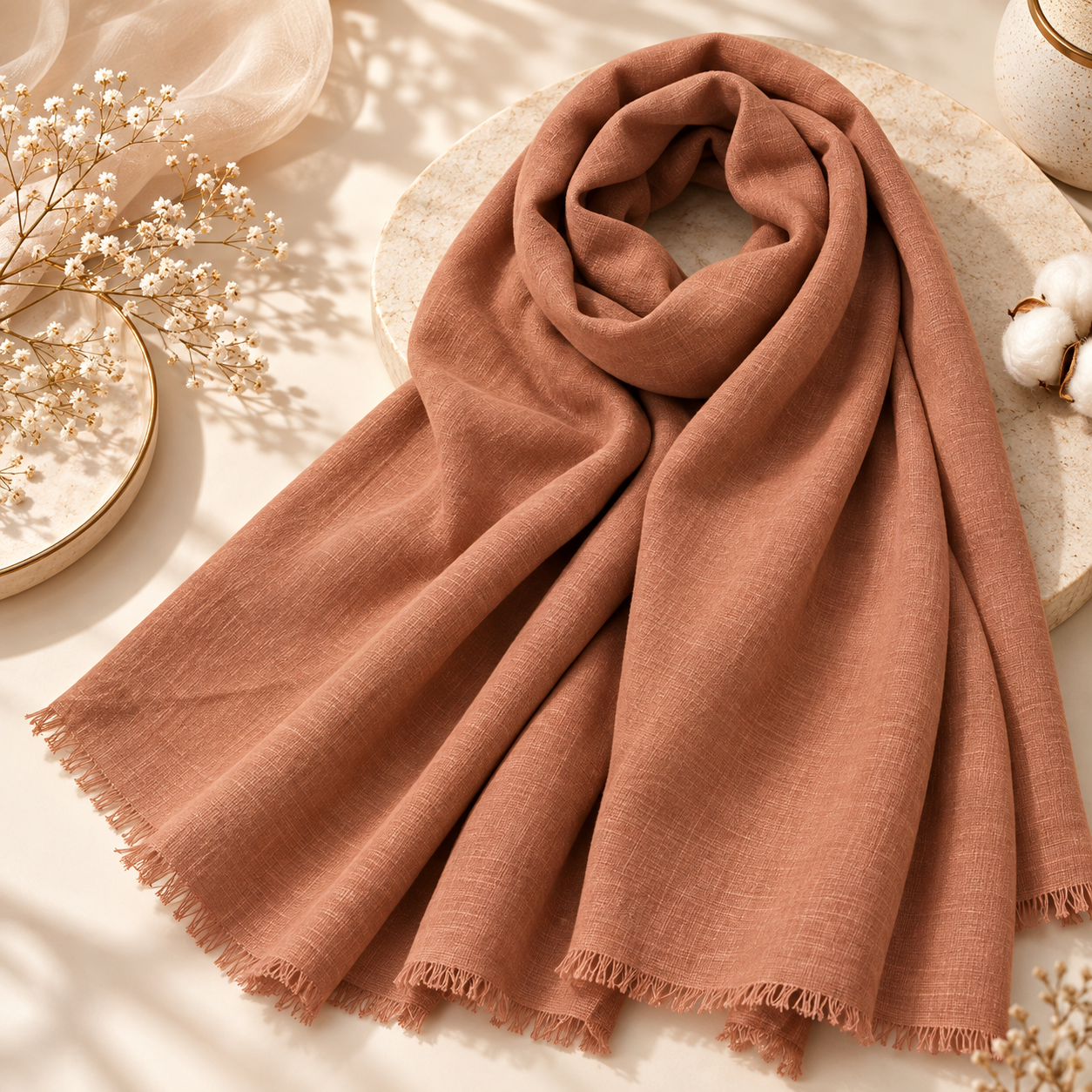 Warm Clay Cotton Scarf – Soft, Comfortable Everyday Essential 1 Warm Clay Cotton Scarf – Soft, Comfortable Everyday Essential