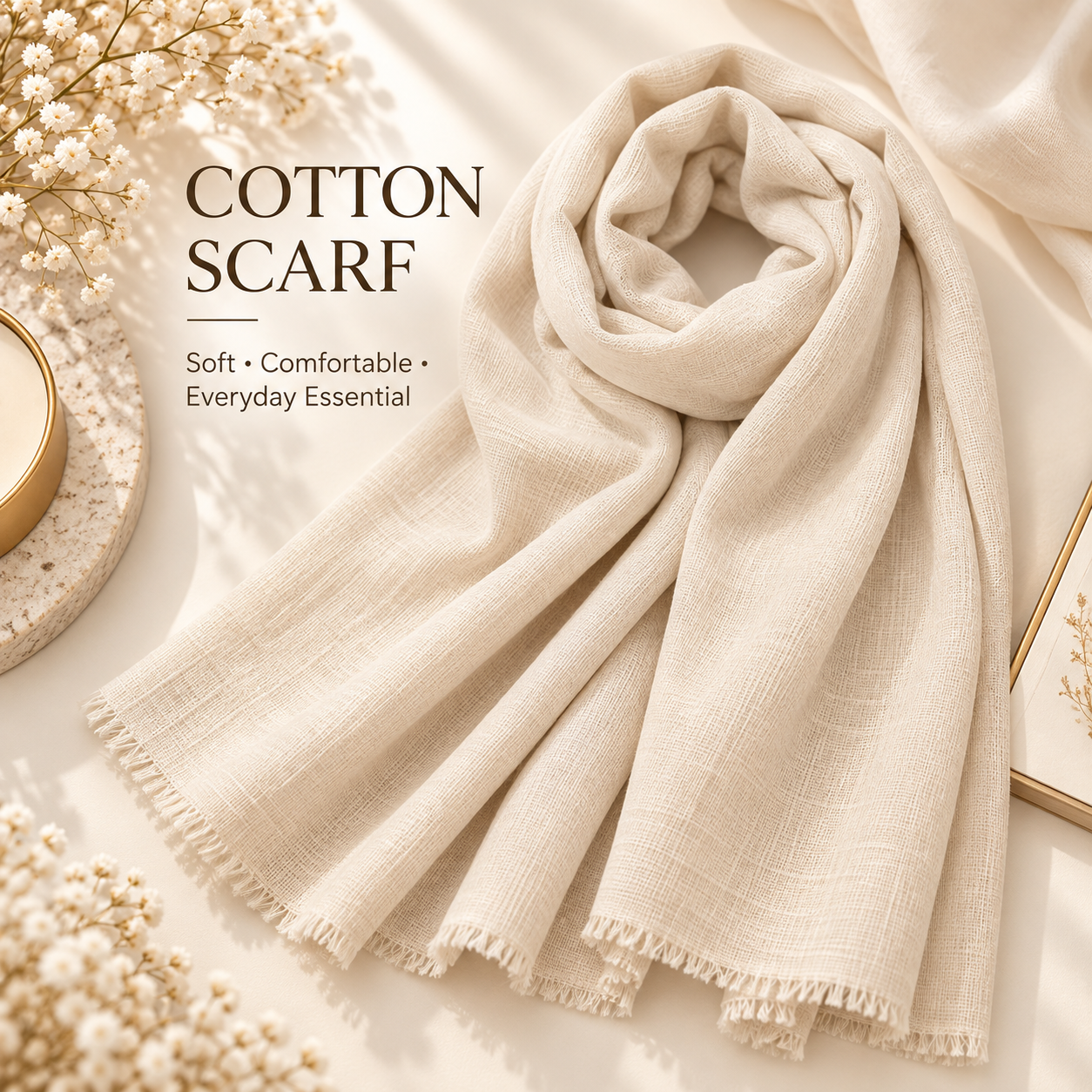 Ivory Cream Cotton Scarf – Soft, Comfortable Everyday Essential 1 Ivory Cream Cotton Scarf – Soft, Comfortable Everyday Essential