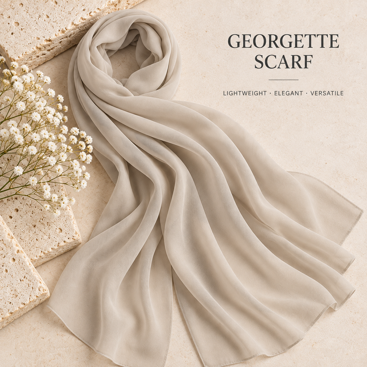 Women Elegant Greige Beige Georgette Scarf Lightweight Soft Hijab Wrap 1 Women Elegant Greige Beige Georgette Scarf Lightweight Soft Hijab Wrap
