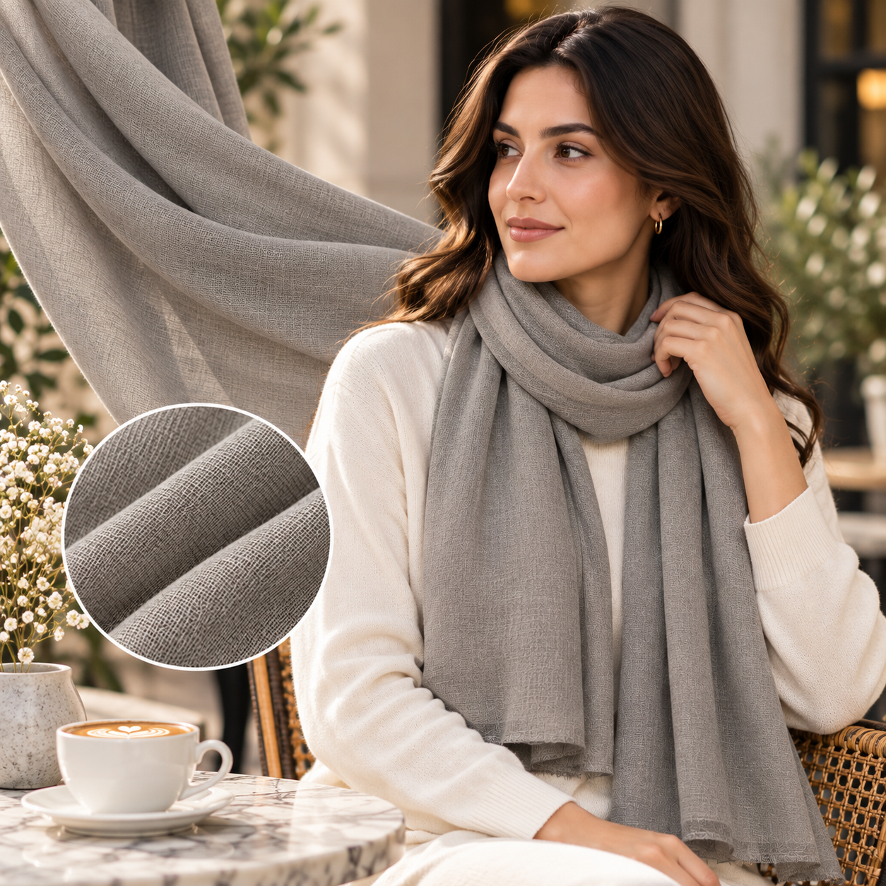 Taupe Grey Cotton Scarf – Soft, Comfortable Everyday Essential 3 Taupe Grey Cotton Scarf – Soft, Comfortable Everyday Essential - Image 3