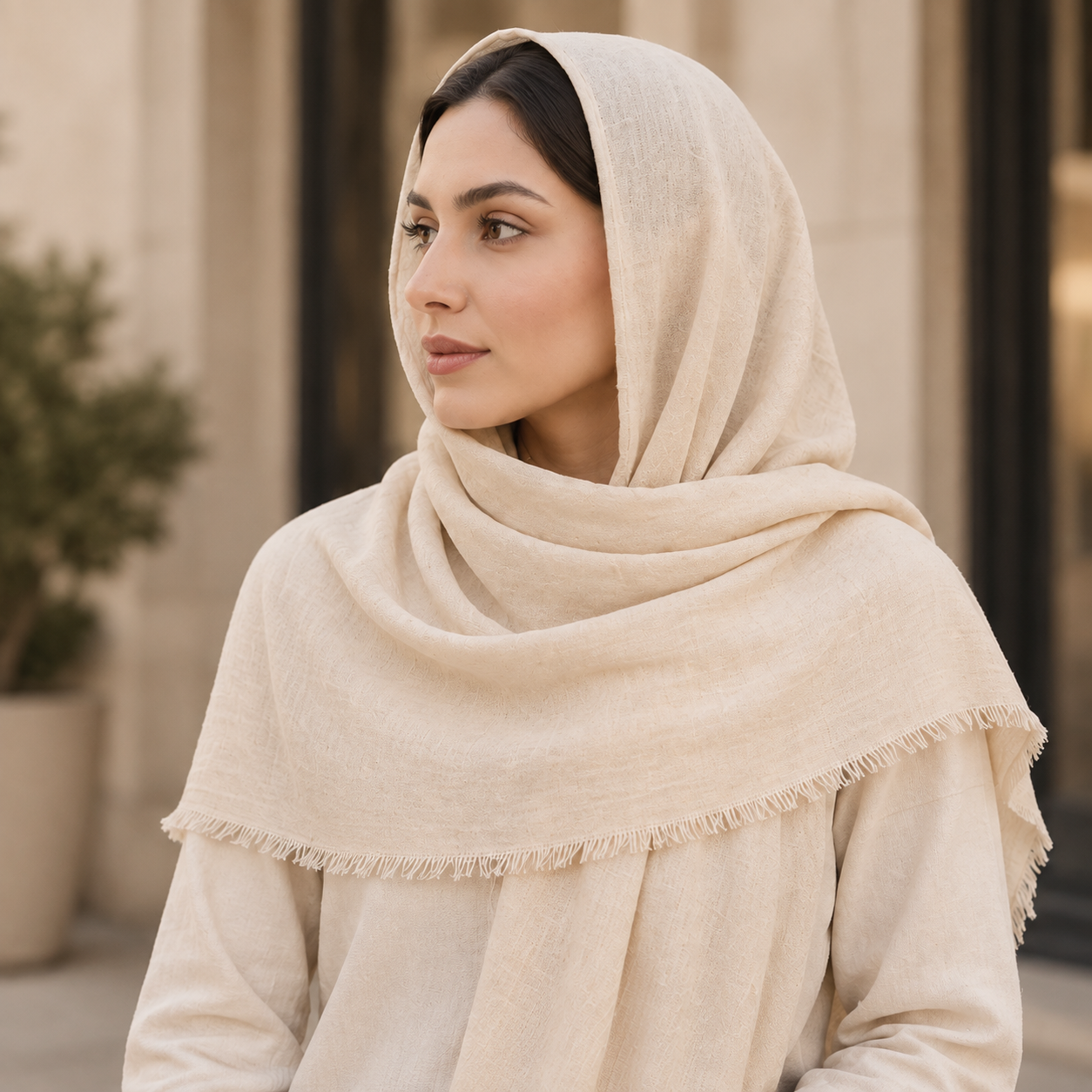 Warm Cream Cotton Scarf – Soft, Comfortable Everyday Essential 4 Warm Cream Cotton Scarf – Soft, Comfortable Everyday Essential - Image 4