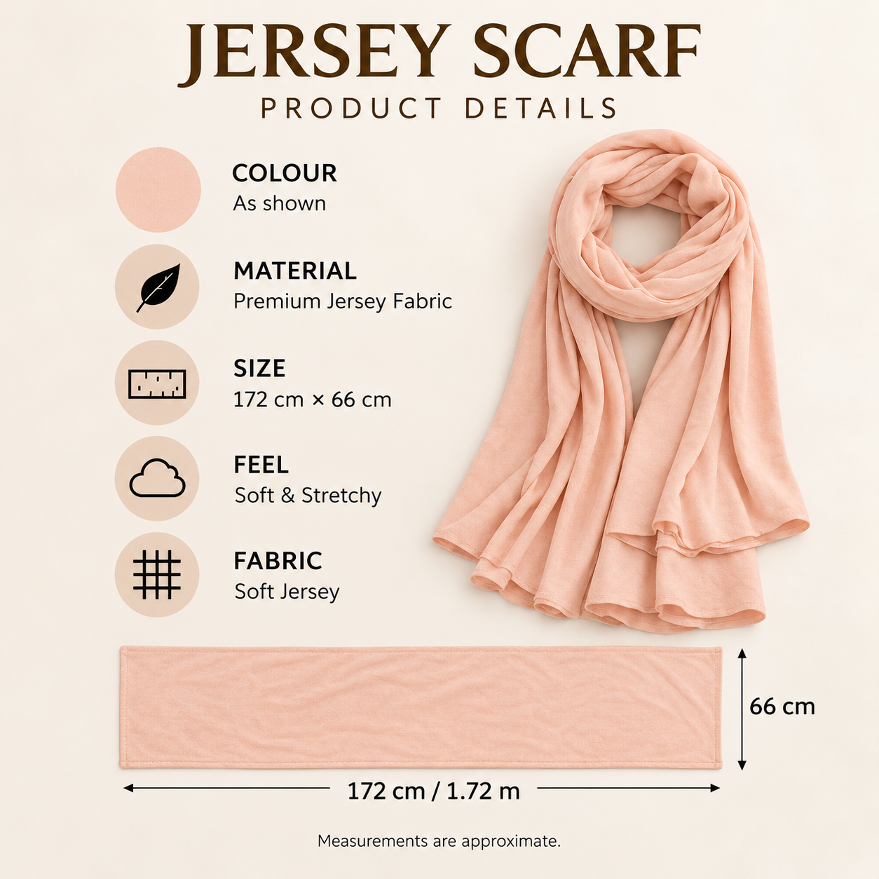 Premium Jersey Scarf Soft Stretchy Lightweight Hijab Wrap Headscarf Peach Pink 4 Premium Jersey Scarf Soft Stretchy Lightweight Hijab Wrap Headscarf Peach Pink - Image 4