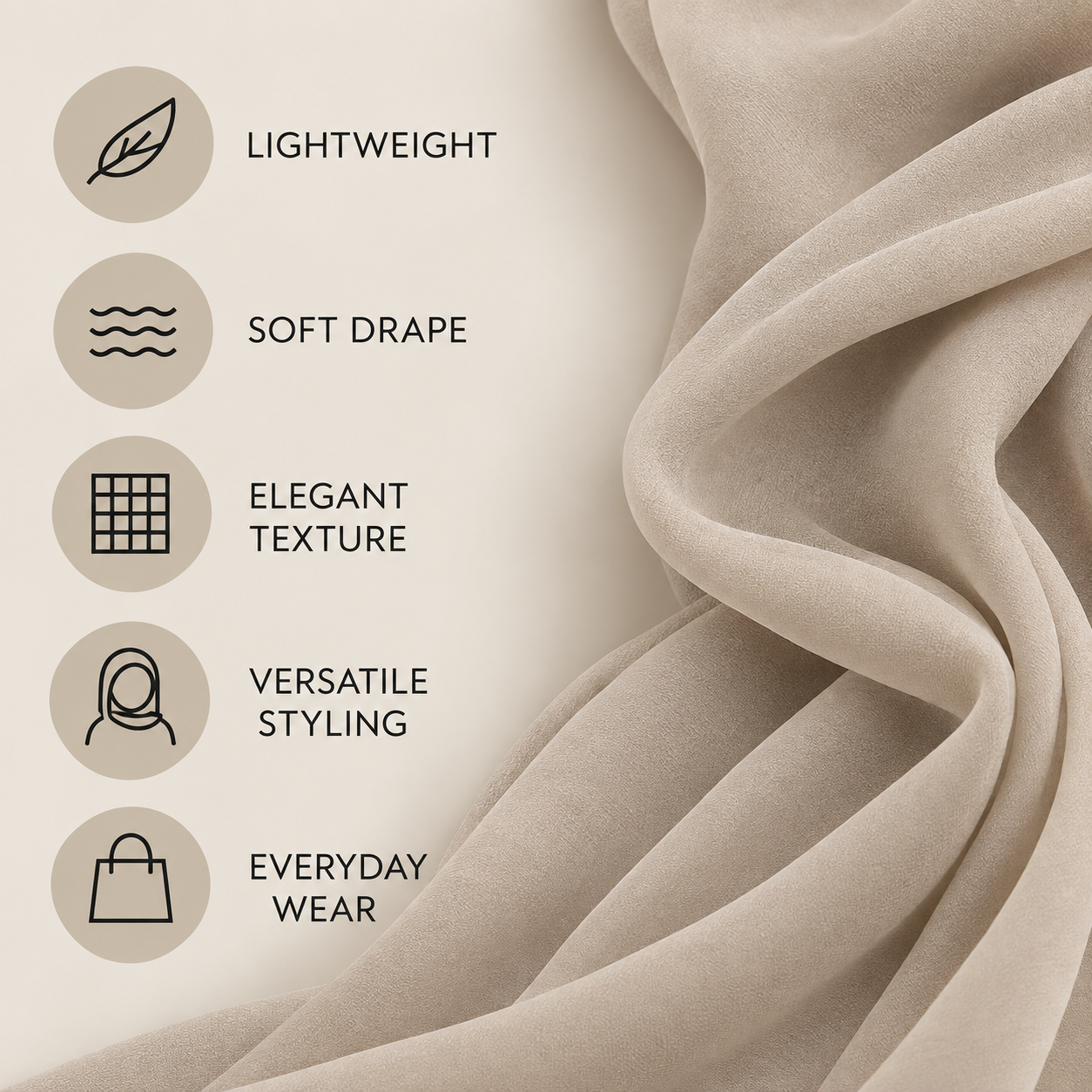 Women Elegant Greige Beige Georgette Scarf Lightweight Soft Hijab Wrap 4 Women Elegant Greige Beige Georgette Scarf Lightweight Soft Hijab Wrap - Image 4