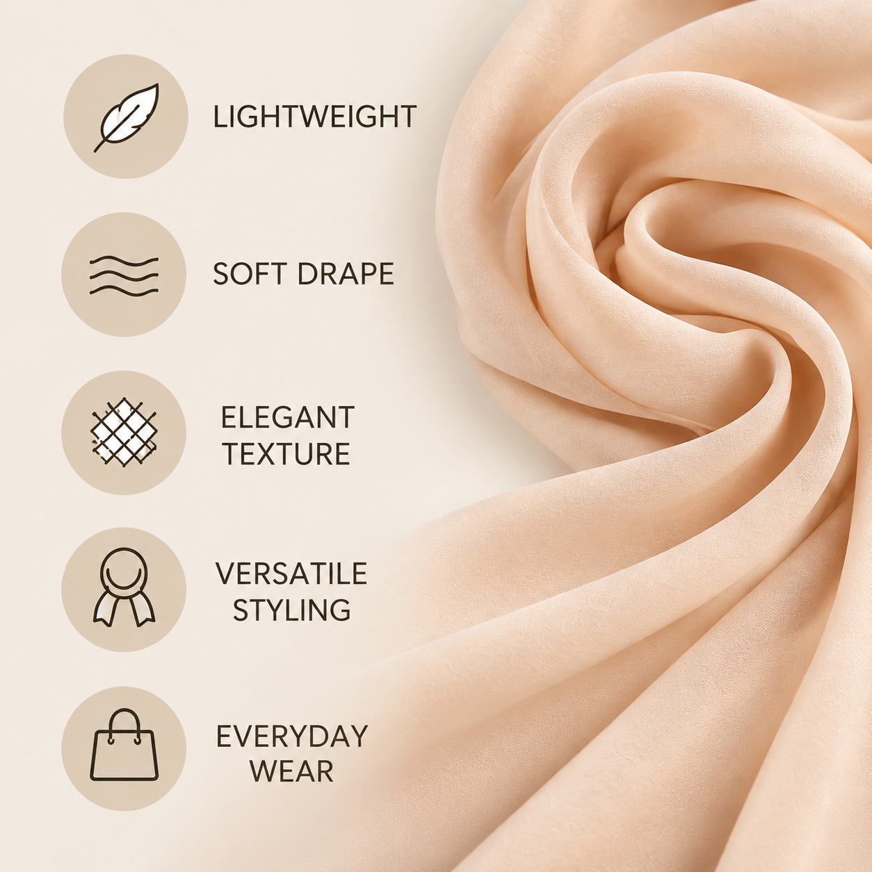 Soft Peach Georgette Scarf Hijab Lightweight Nude Apricot Shawl Wrap 5 Soft Peach Georgette Scarf Hijab Lightweight Nude Apricot Shawl Wrap - Image 5
