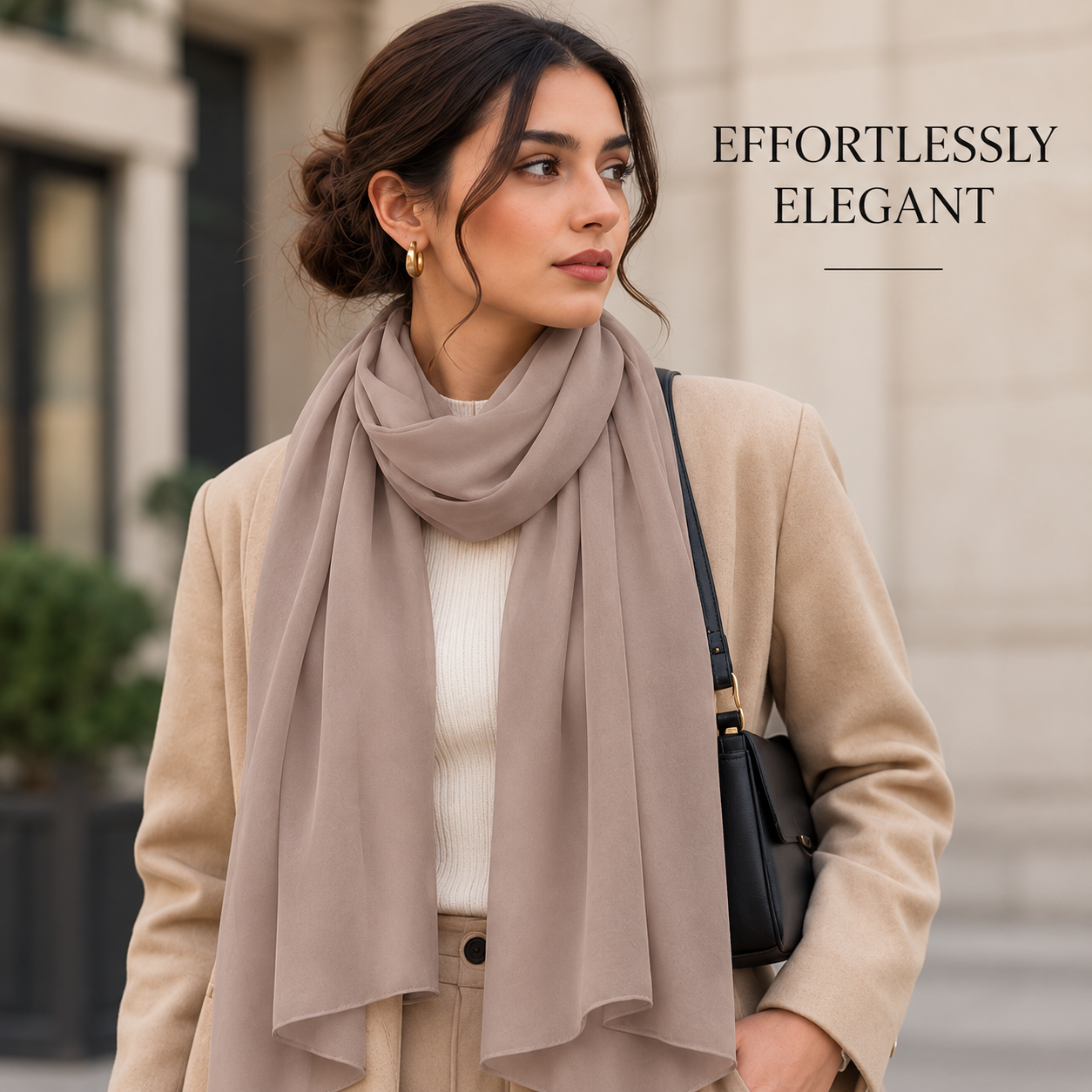 Warm Taupe Ivory Georgette Scarf Soft Hijab Lightweight Nude Shawl Wrap 5 Warm Taupe Ivory Georgette Scarf Soft Hijab Lightweight Nude Shawl Wrap - Image 5