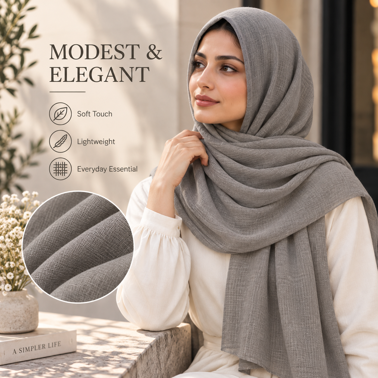 Taupe Grey Cotton Scarf – Soft, Comfortable Everyday Essential 5 Taupe Grey Cotton Scarf – Soft, Comfortable Everyday Essential - Image 5