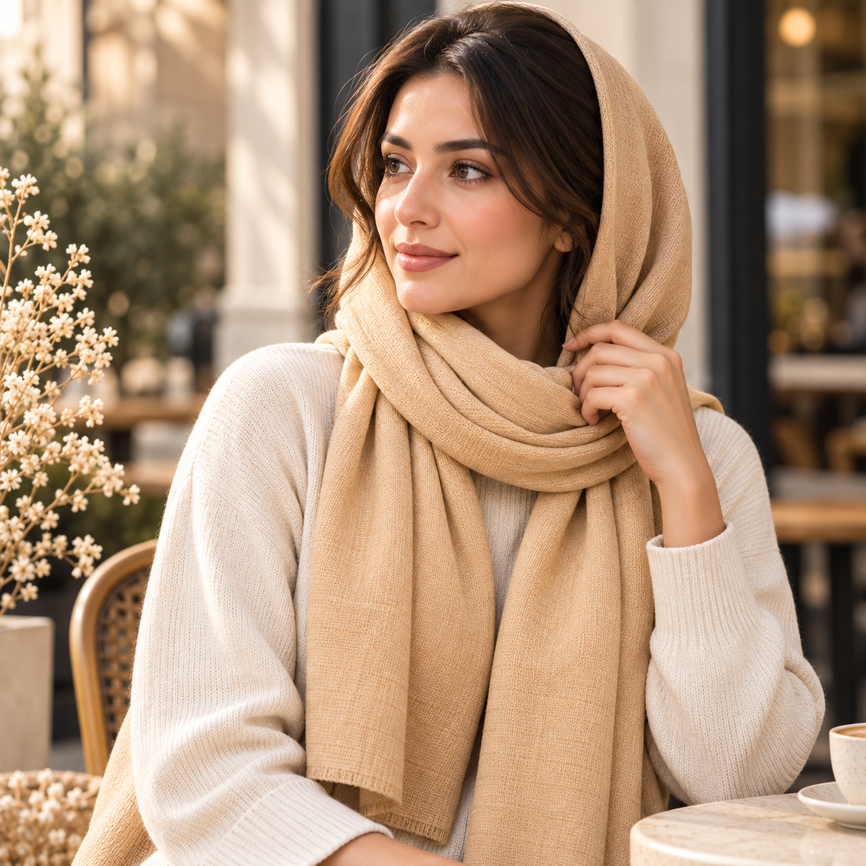Premium Champagne Beige Cotton Scarf – Soft & Comfortable Everyday Essential Wrap 8 Premium Champagne Beige Cotton Scarf – Soft & Comfortable Everyday Essential Wrap - Image 8