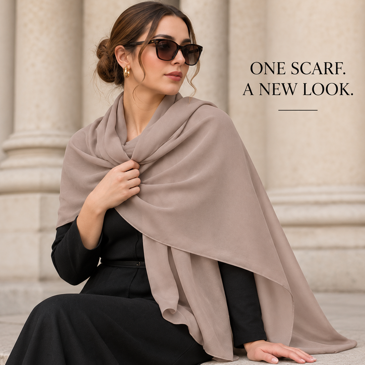 Warm Taupe Ivory Georgette Scarf Soft Hijab Lightweight Nude Shawl Wrap 6 Warm Taupe Ivory Georgette Scarf Soft Hijab Lightweight Nude Shawl Wrap - Image 6