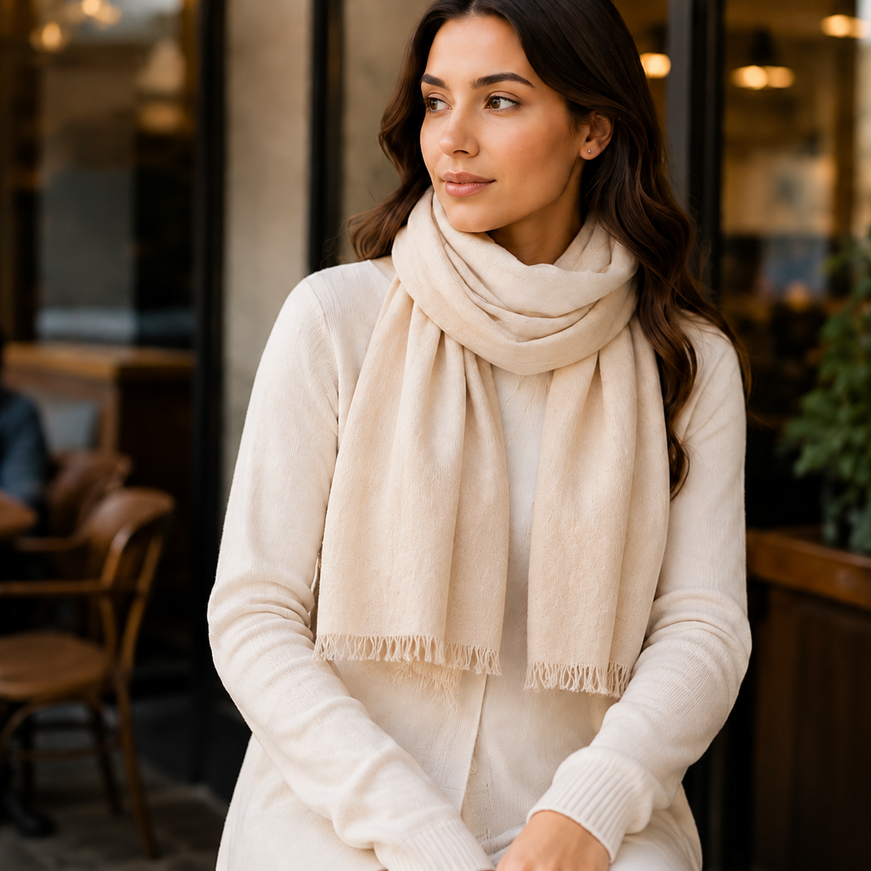 Warm Cream Cotton Scarf – Soft, Comfortable Everyday Essential 6 Warm Cream Cotton Scarf – Soft, Comfortable Everyday Essential - Image 6
